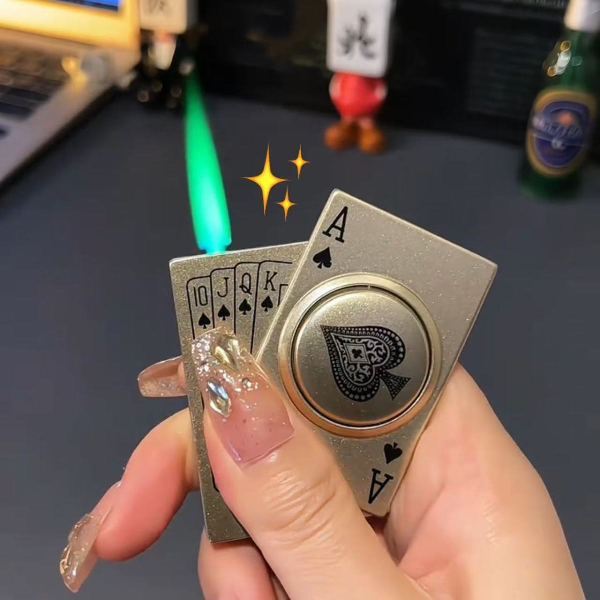 Spades Playing Card Rotating Windproof Lighter - Creative Gift