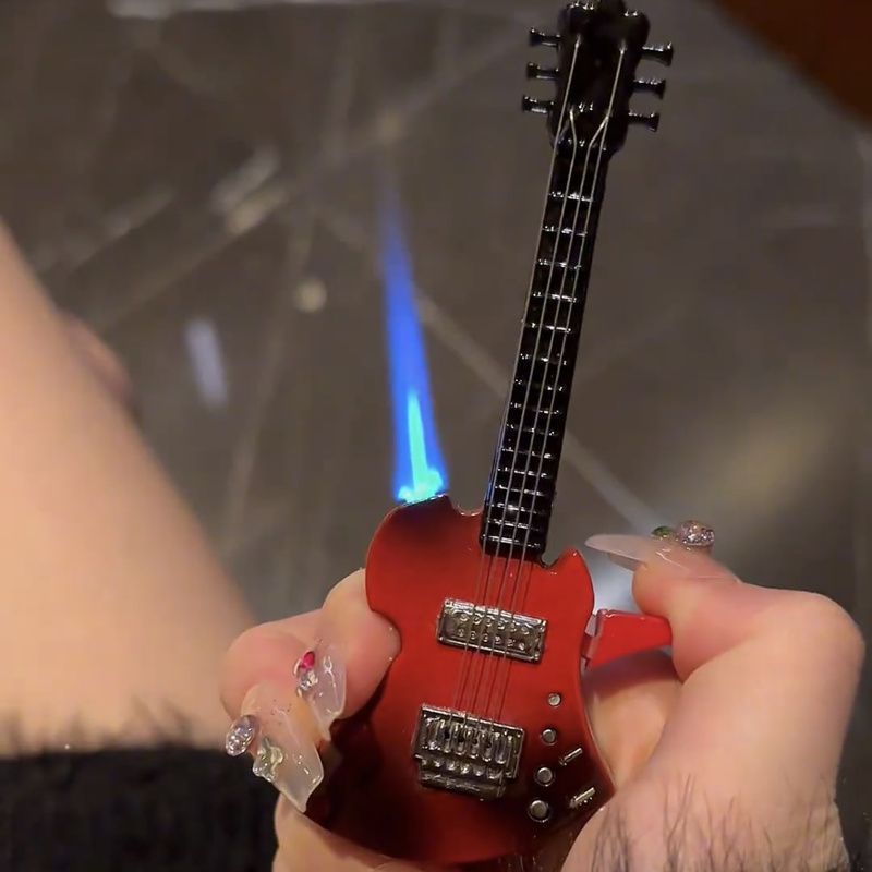 Bass Guitar Windproof Blue Flame Lighter - Trendy