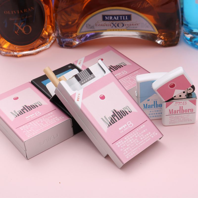 Pink Aluminum Lighter & Cigarette Case Waterproof Creative Marlboro Design