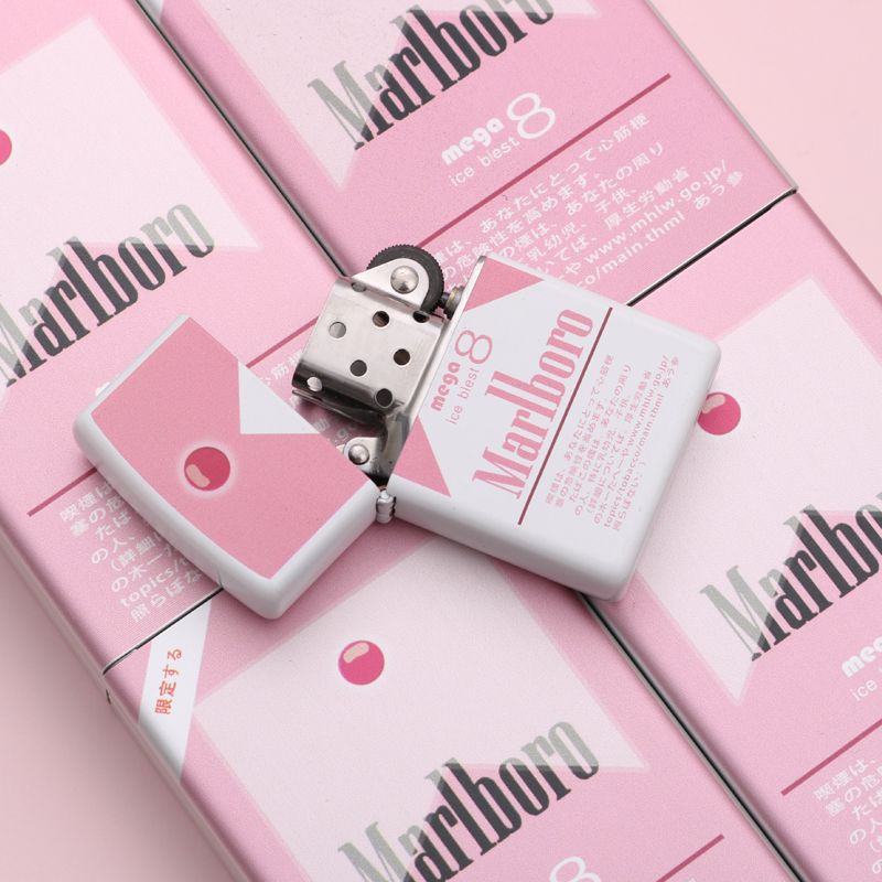 Pink Aluminum Lighter & Cigarette Case Waterproof Creative Marlboro Design