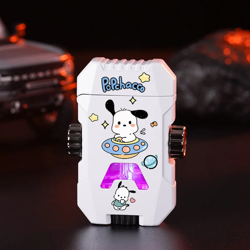 Sanrio Rotating Fingertip Gyro Lighter Kuromi Cinnamoroll Pochacco Hello kitty Lighter Windproof Metal Inflatable Lighters LED
