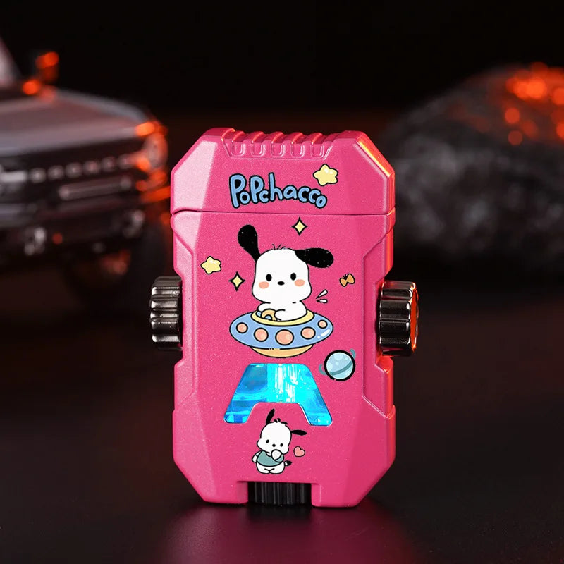 Sanrio Rotating Fingertip Gyro Lighter Kuromi Cinnamoroll Pochacco Hello kitty Lighter Windproof Metal Inflatable Lighters LED