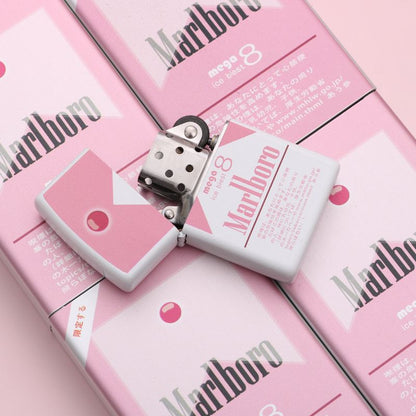 Pink Aluminum Lighter & Cigarette Case Waterproof Creative Marlboro Design