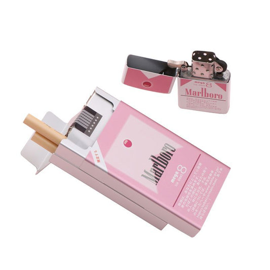 Pink Aluminum Lighter & Cigarette Case Waterproof Creative Marlboro Design