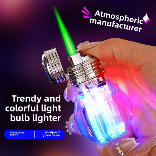 Small Light Bulb Windproof Gas Lighter - Green Flame