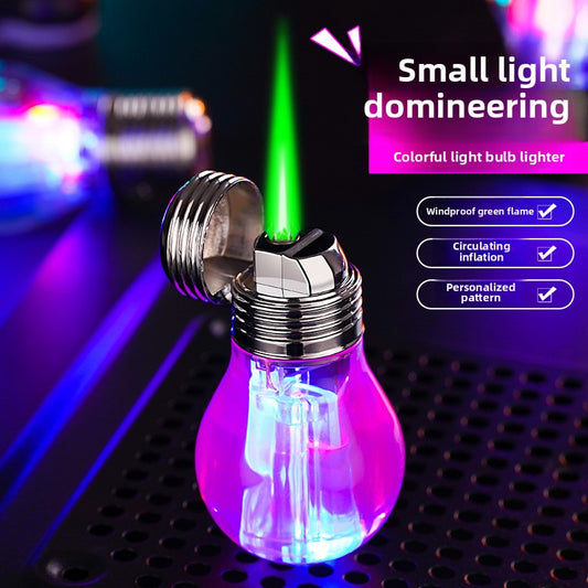 Small Light Bulb Windproof Gas Lighter - Green Flame